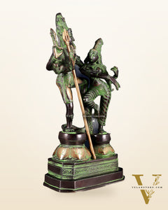 Vintage Brass Shiva Parvati Dancing Idols - 12.5" black and green
