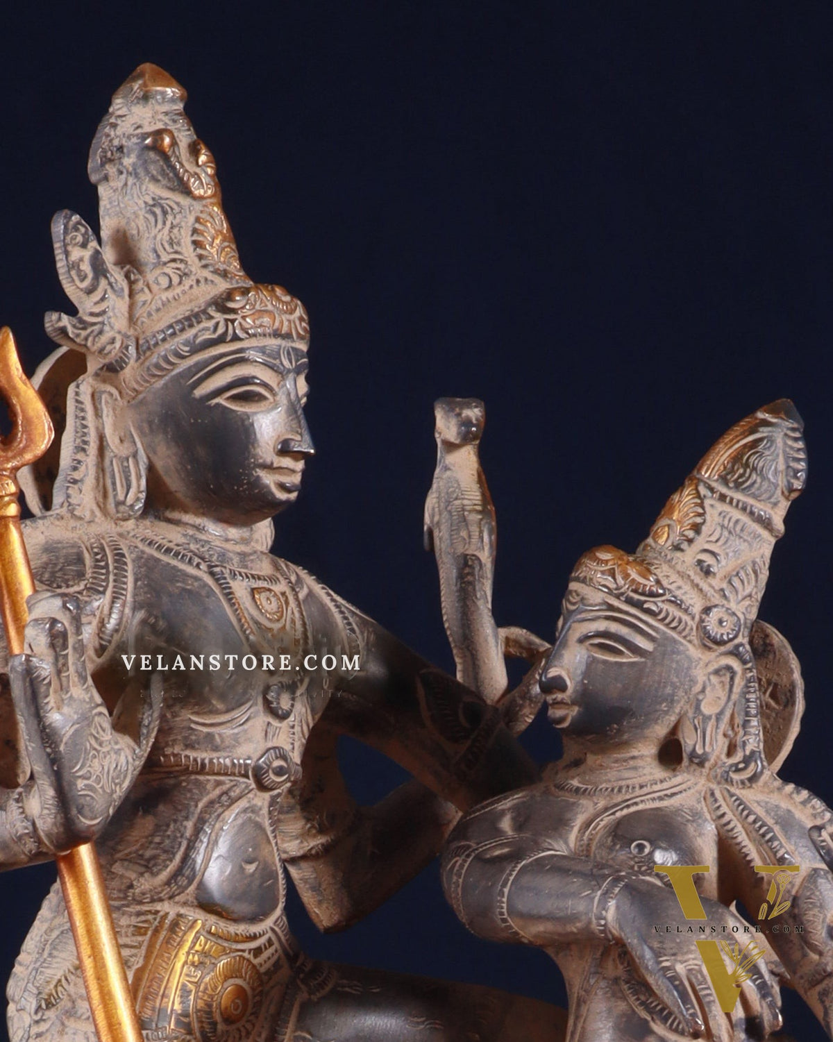 Vintage Brass Shiva Parvati Dancing Idols - 12.5" grey Finish Patina