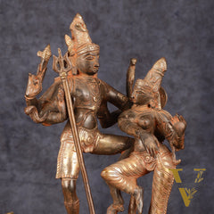 Vintage Brass Shiva Parvati Dancing Idols - 12.5" Sand Finish Patina