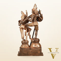 Vintage Brass Shiva Parvati Dancing Idols - 12.5" Sand Finish Patina