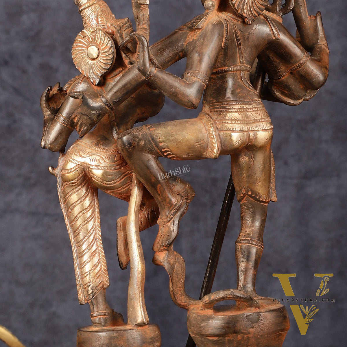 Vintage Brass Shiva Parvati Dancing Idols - 12.5" Sand Finish Patina