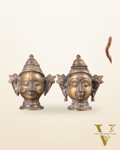 Vintage Brass Shiva Parvati Face Shiv Gauri Mukhalingam Head Idols – 7" Height, Pair