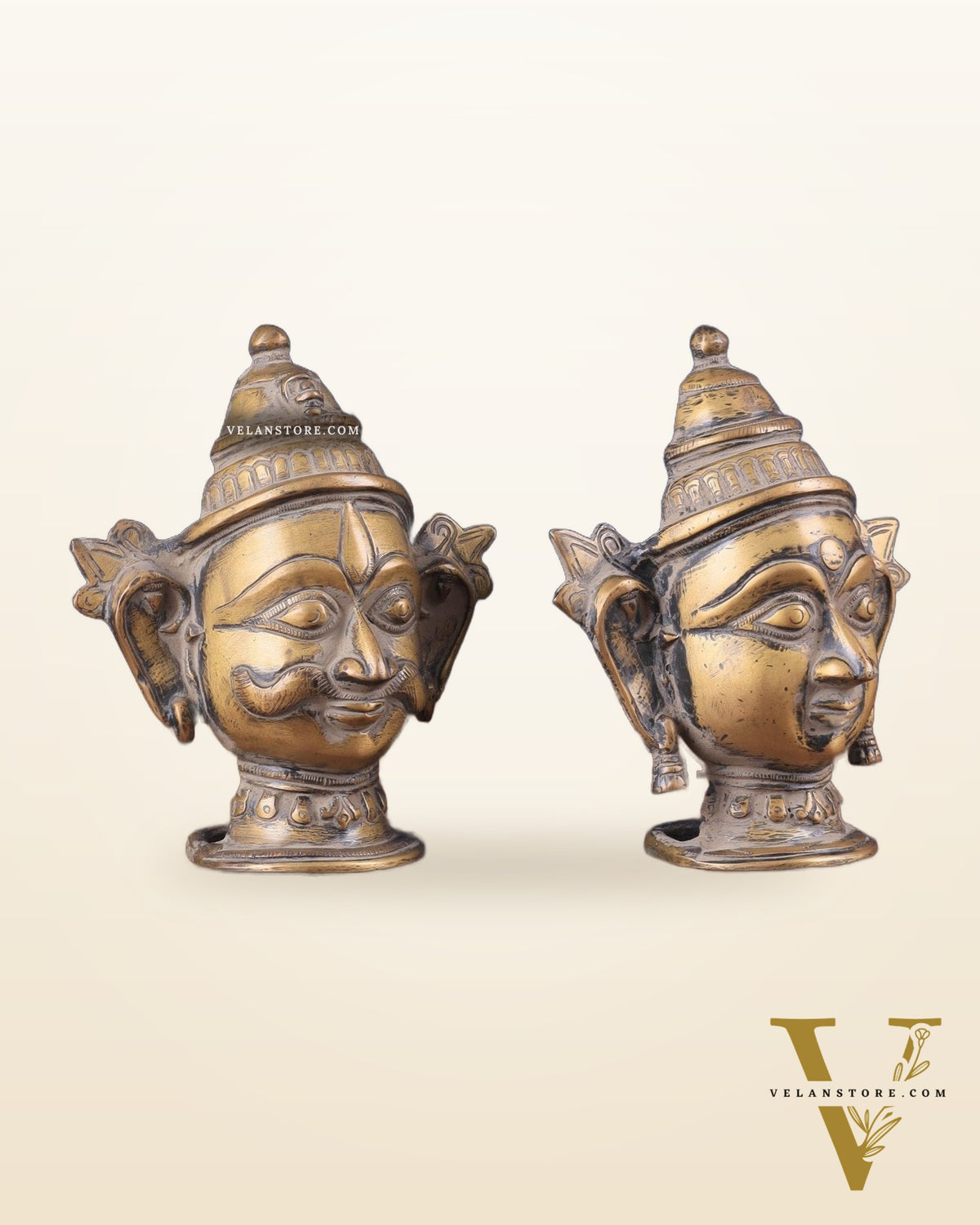 Vintage Brass Shiva Parvati Face Shiv Gauri Mukhalingam Head Idols – 7" Height, Pair