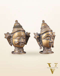 Vintage Brass Shiva Parvati Face Shiv Gauri Mukhalingam Head Idols – 7" Height, Pair