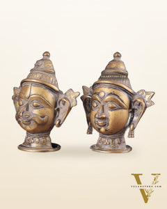Vintage Brass Shiva Parvati Face Shiv Gauri Mukhalingam Head Idols – 7" Height, Pair