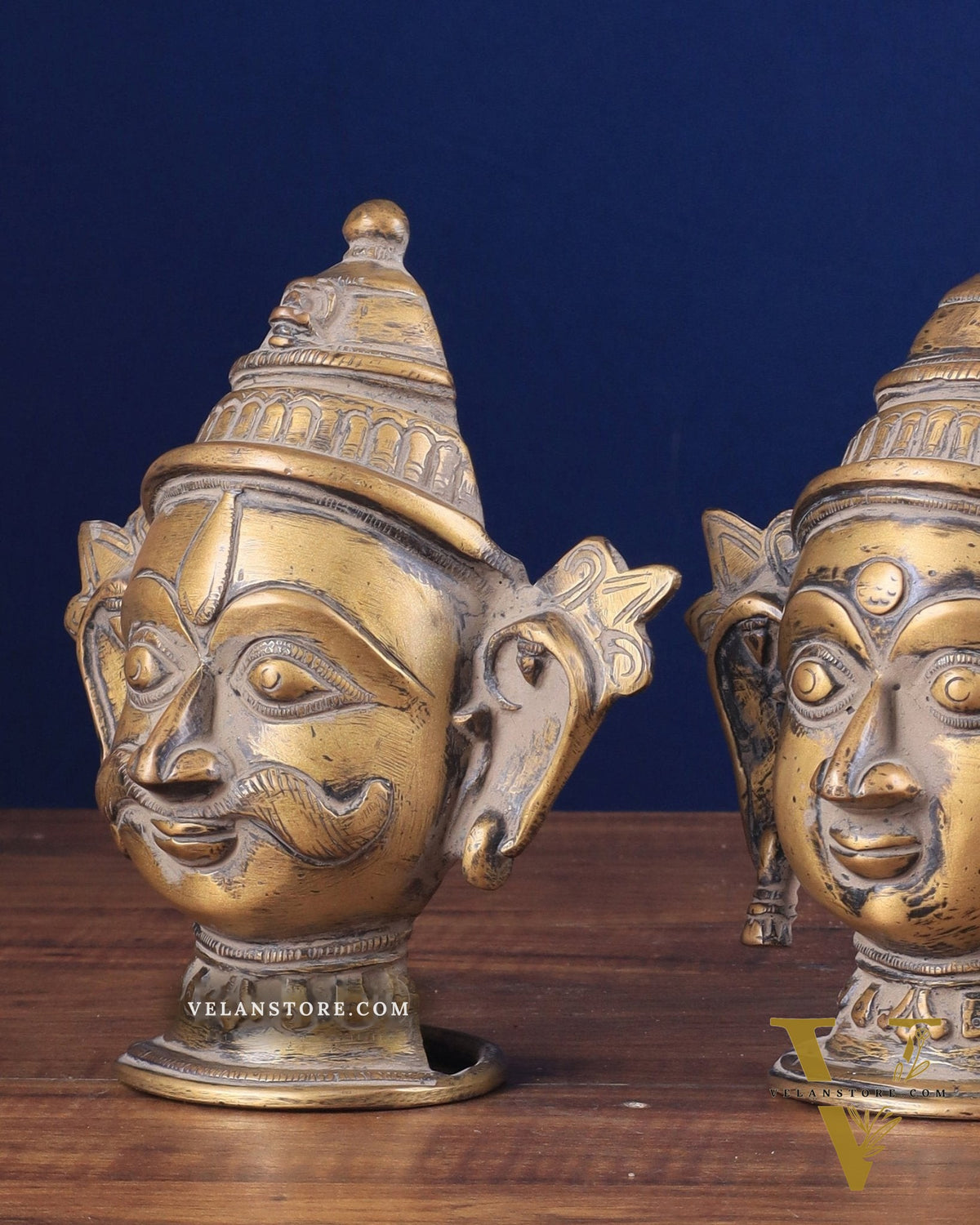 Vintage Brass Shiva Parvati Face Shiv Gauri Mukhalingam Head Idols – 7" Height, Pair