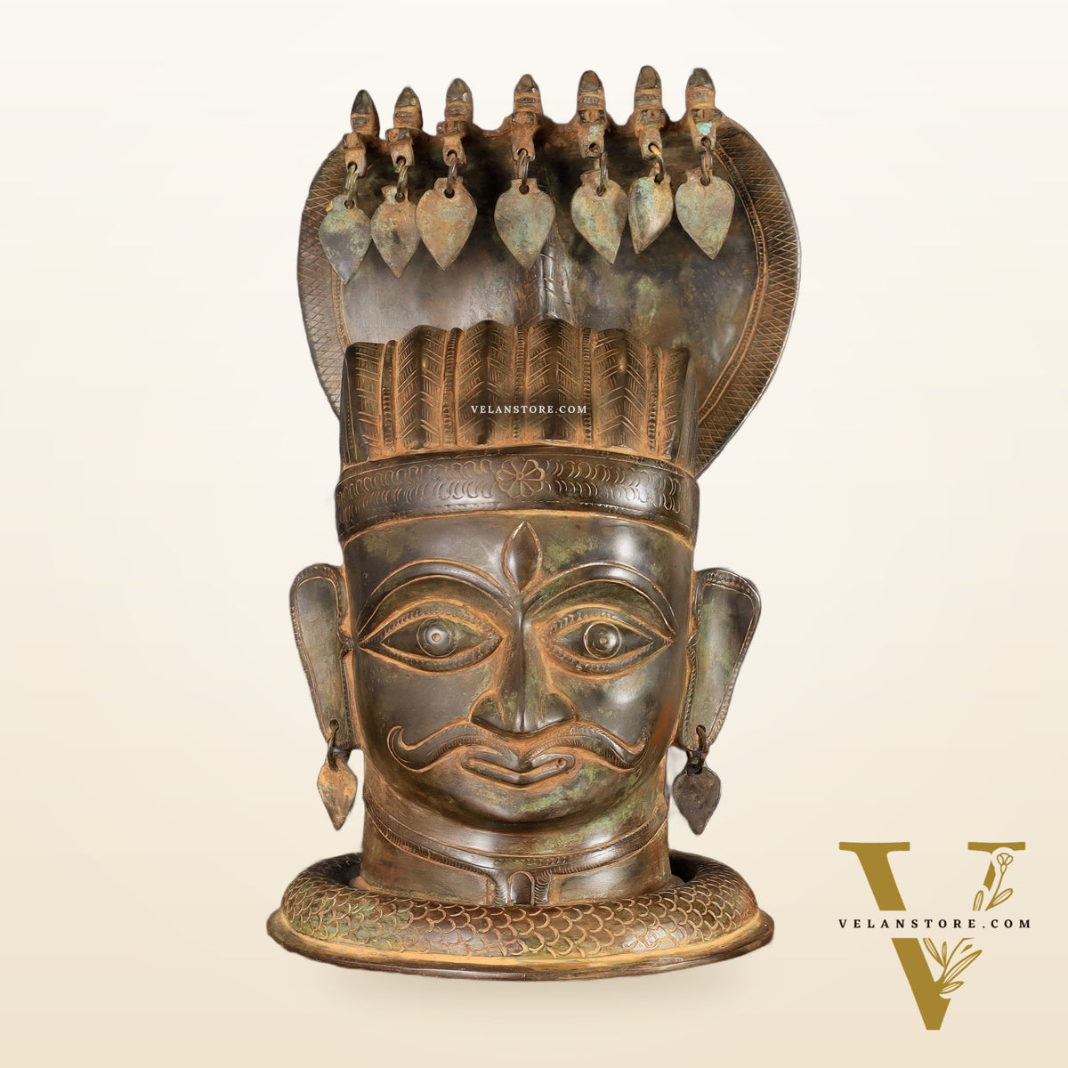 Vintage Brass Shiva with Mukhalingam and Naga Aura Statue – 13" Height