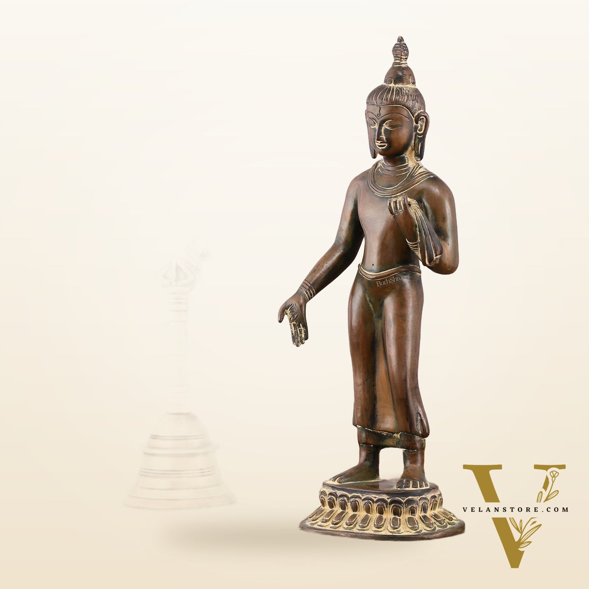 Vintage Brass Standing Buddha Statue – 14.5 inch
