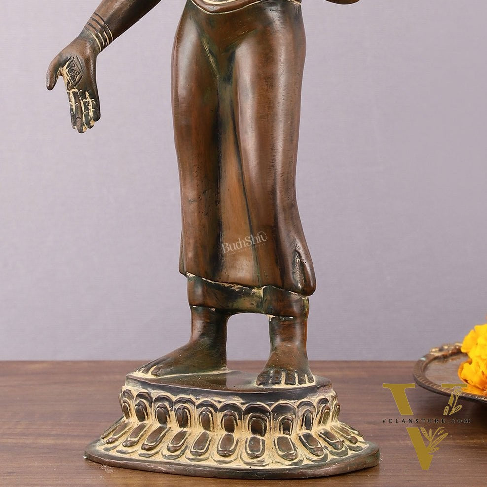 Vintage Brass Standing Buddha Statue – 14.5 inch