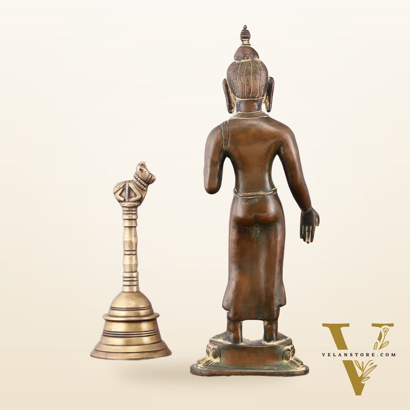 Vintage Brass Standing Buddha Statue – 14.5 inch