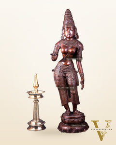 Vintage Brass Standing Uma Parvati Statue – Copper Tone 44 inch