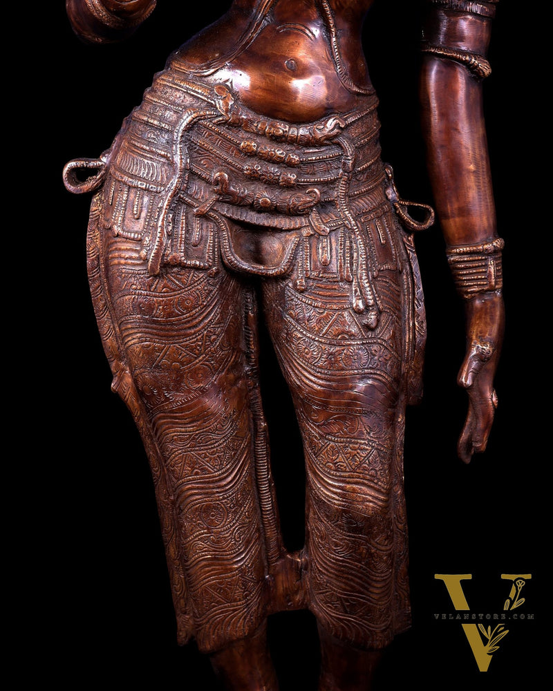Vintage Brass Standing Uma Parvati Statue – Copper Tone 44 inch