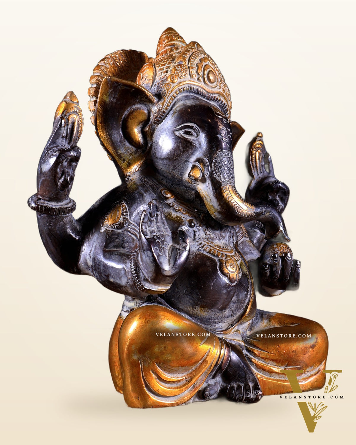 Vintage Brass Taj Ganesha Idol | Height 7 inch
