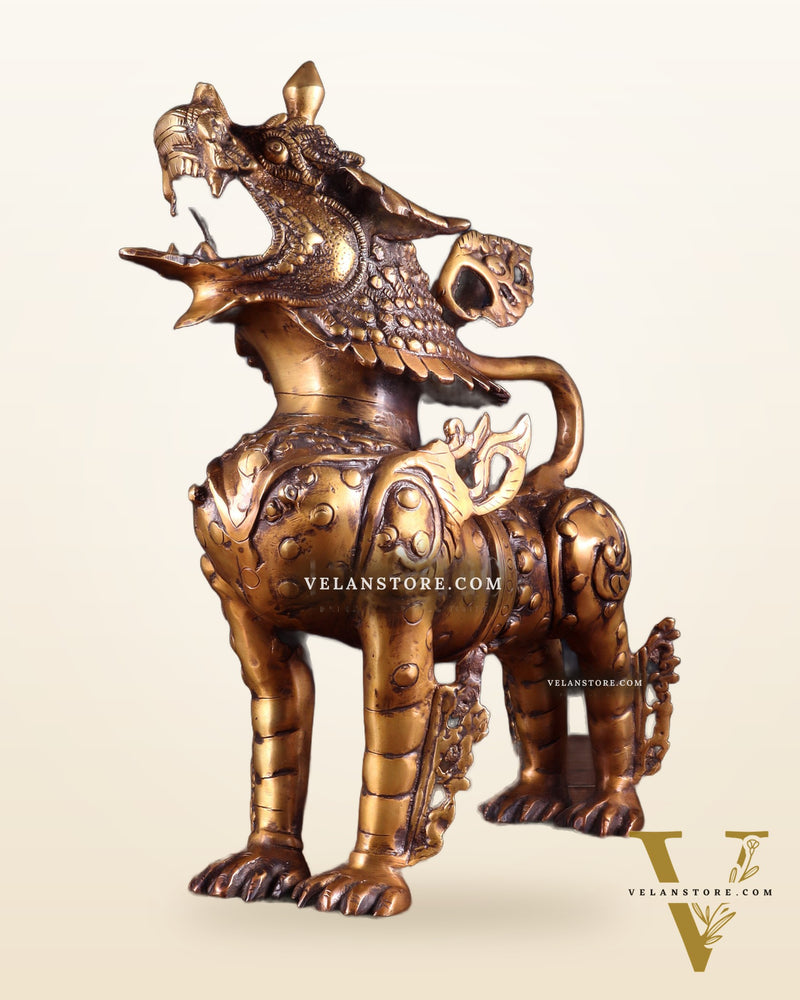 Vintage Brass Tibetan Snow Lion Statue 14.5 inch