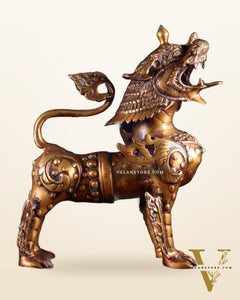 Vintage Brass Tibetan Snow Lion Statue 14.5 inch