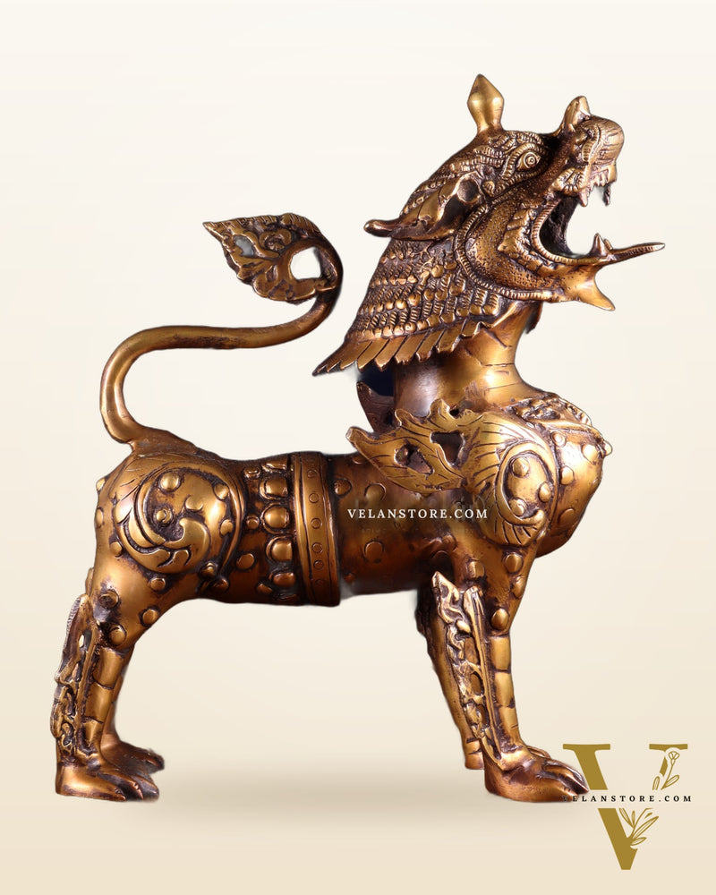 Vintage Brass Tibetan Snow Lion Statue 14.5 inch