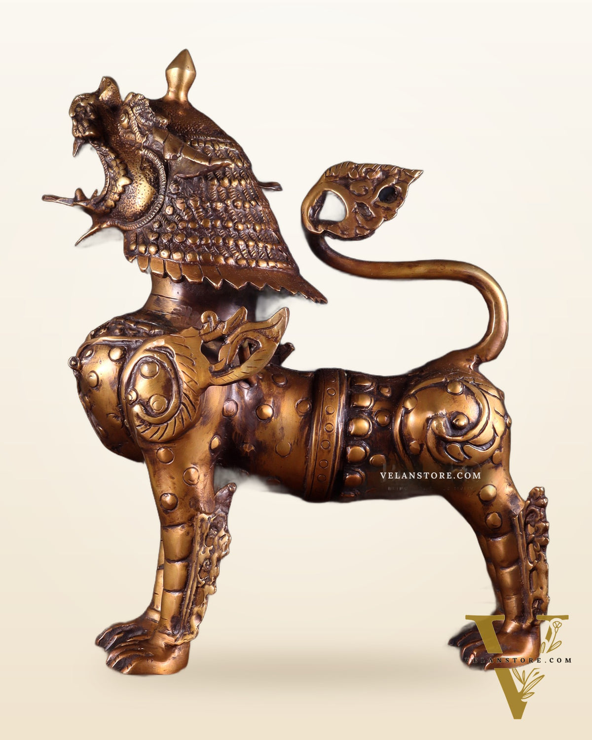 Vintage Brass Tibetan Snow Lion Statue 14.5 inch