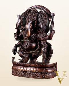 Vintage Brass Trimukha dancing Ganapati Sculpture | Three-Faced Lord Ganesha | 12"