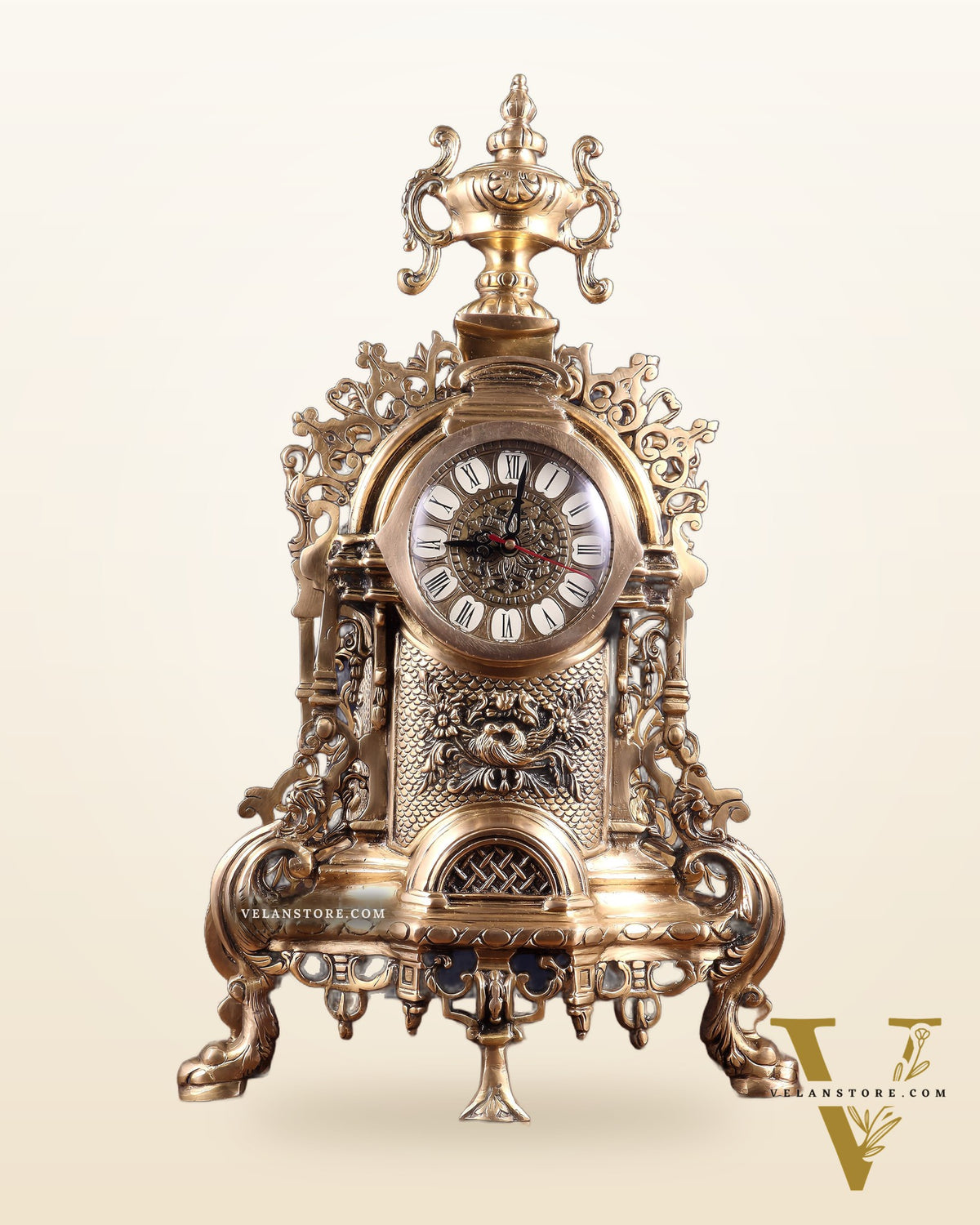 Vintage Brass Victorian Style Table Clock | 23-Inch