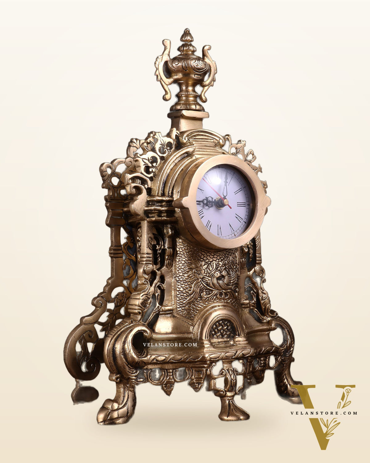 Vintage Brass Victorian Table Clock | 14”