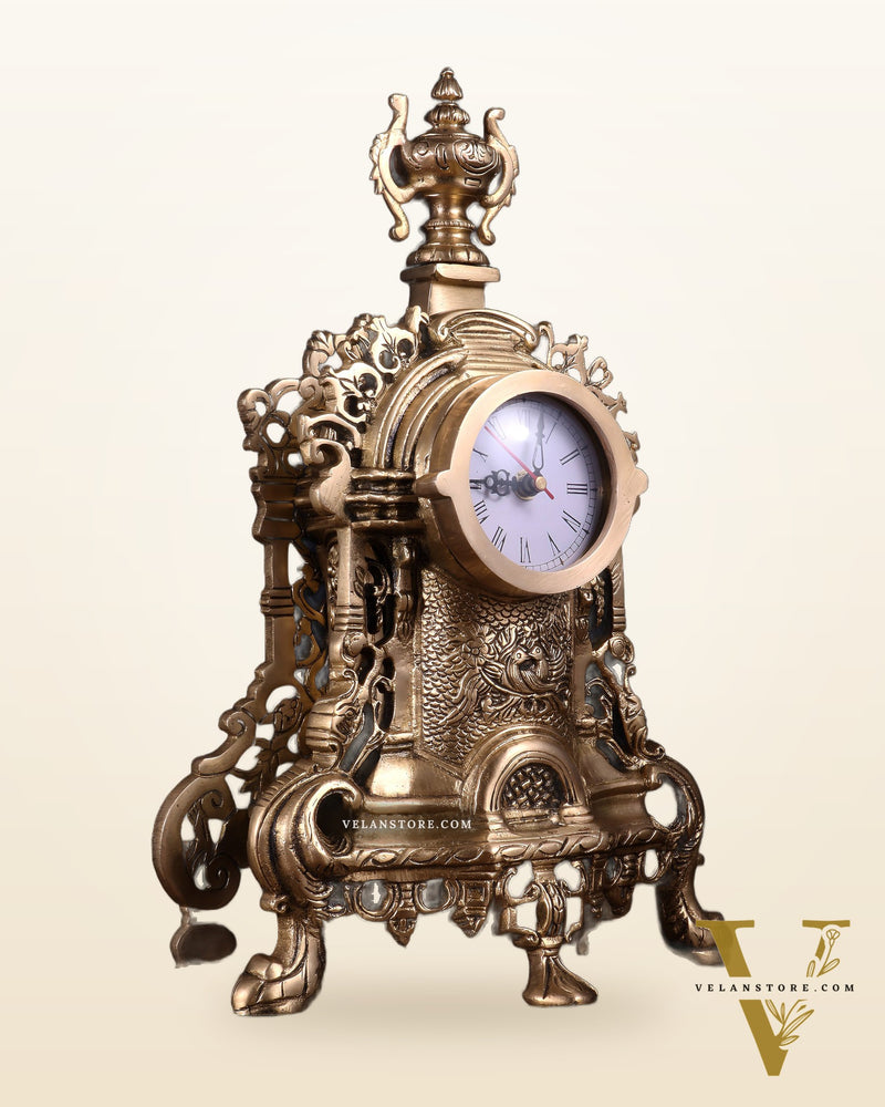 Vintage Brass Victorian Table Clock | 14”