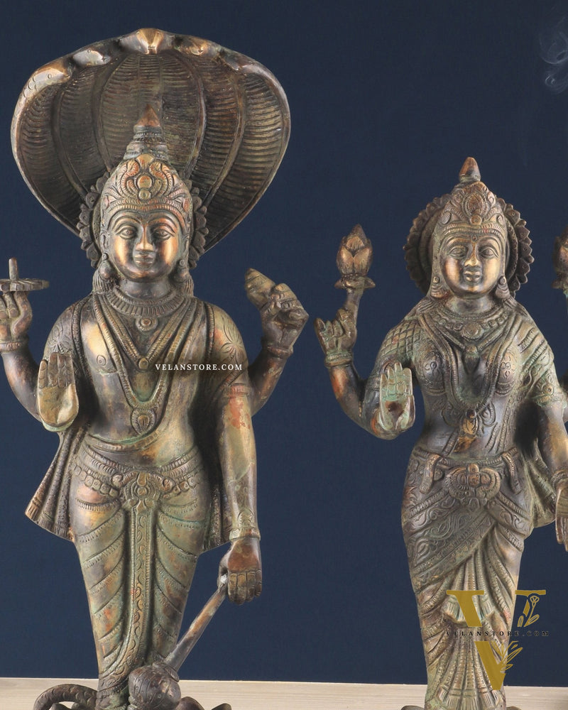 Vintage Brass Vishnu and Lakshmi idol pair 18"