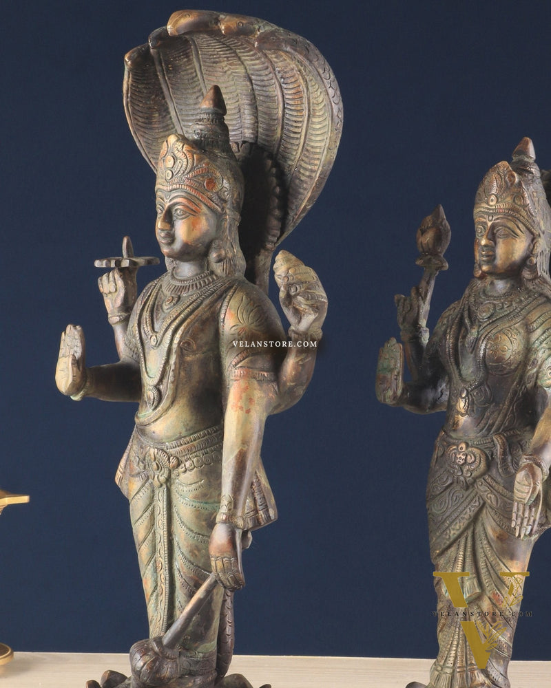 Vintage Brass Vishnu and Lakshmi idol pair 18"