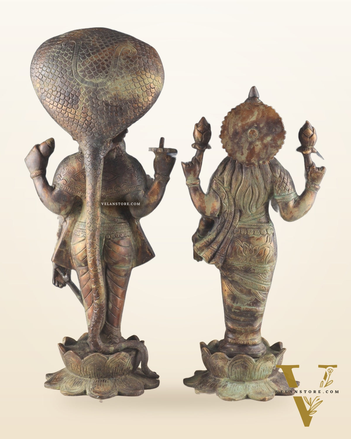 Vintage Brass Vishnu and Lakshmi idol pair 18"