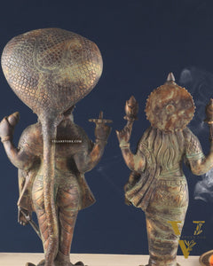 Vintage Brass Vishnu and Lakshmi idol pair 18"