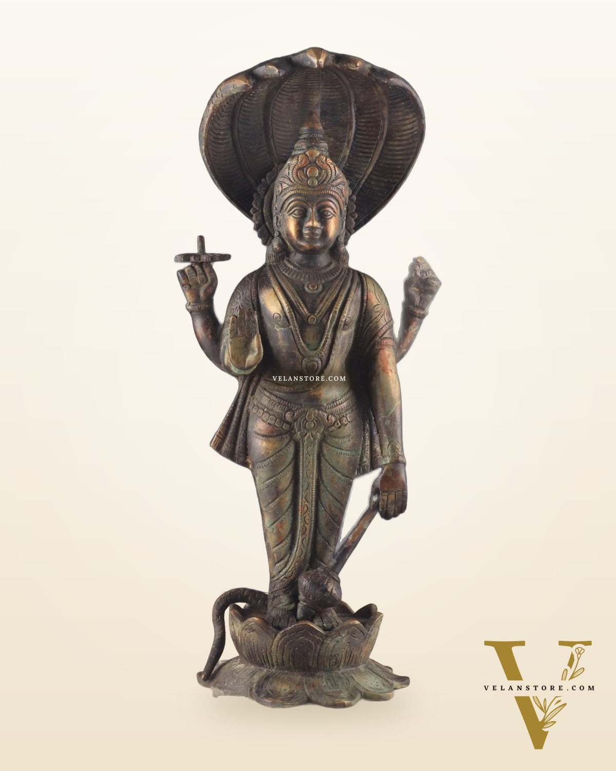 Vintage Brass Vishnu with sheshanaag standing statue 17 inch