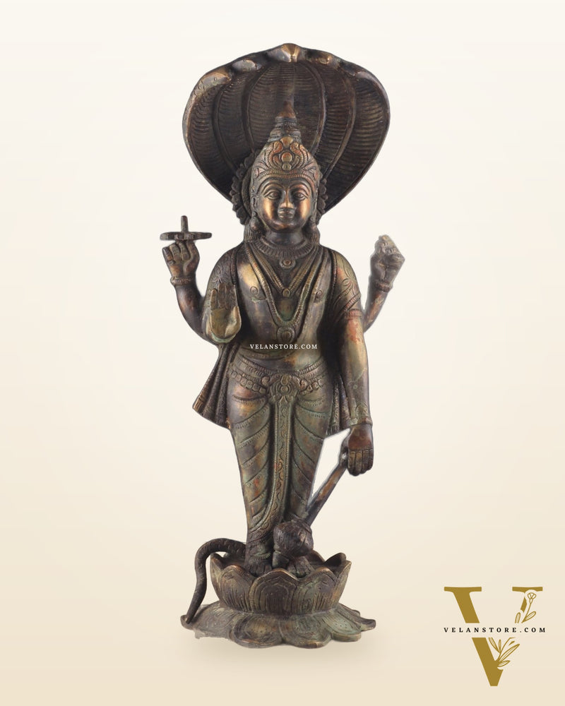 Vintage Brass Vishnu with sheshanaag standing statue 17 inch