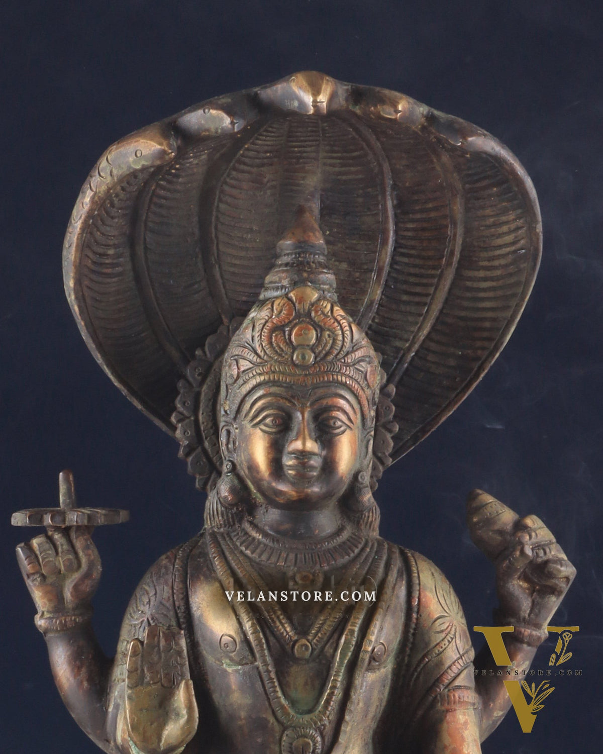Vintage Brass Vishnu with sheshanaag standing statue 17 inch
