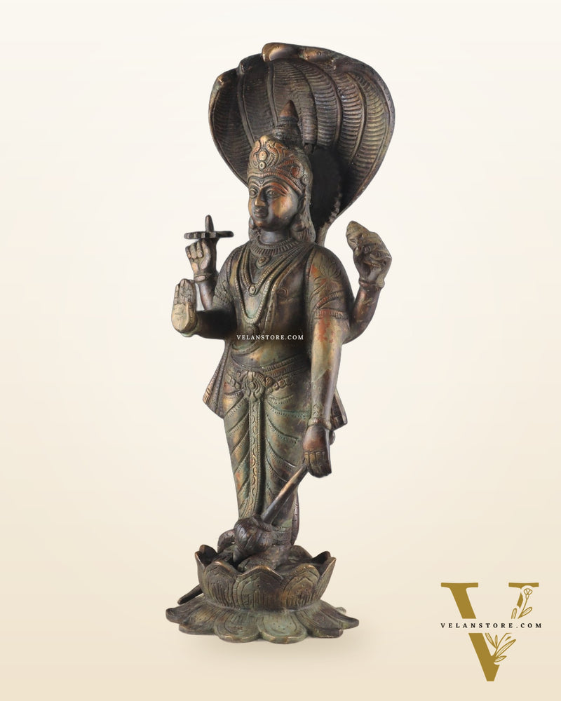 Vintage Brass Vishnu with sheshanaag standing statue 17 inch