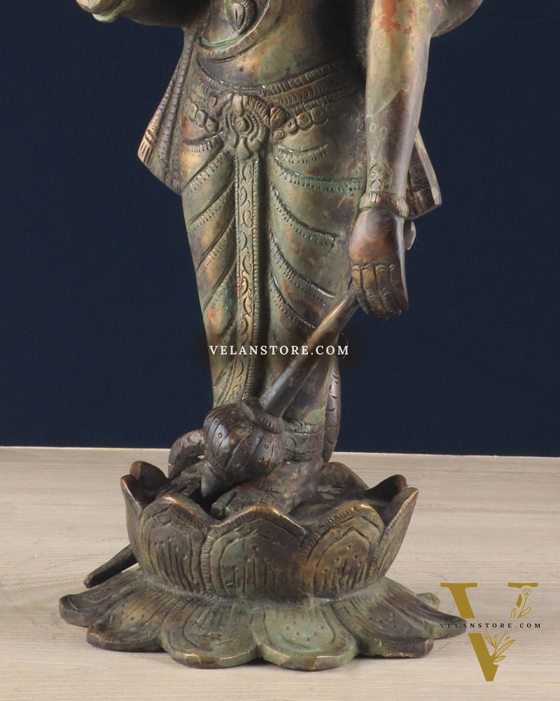 Vintage Brass Vishnu with sheshanaag standing statue 17 inch
