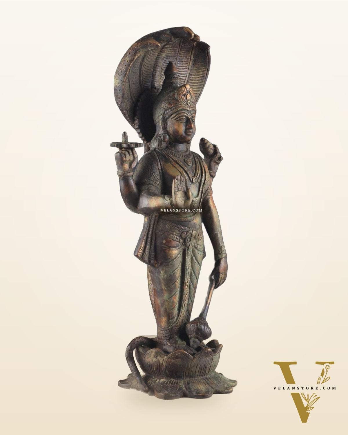 Vintage Brass Vishnu with sheshanaag standing statue 17 inch