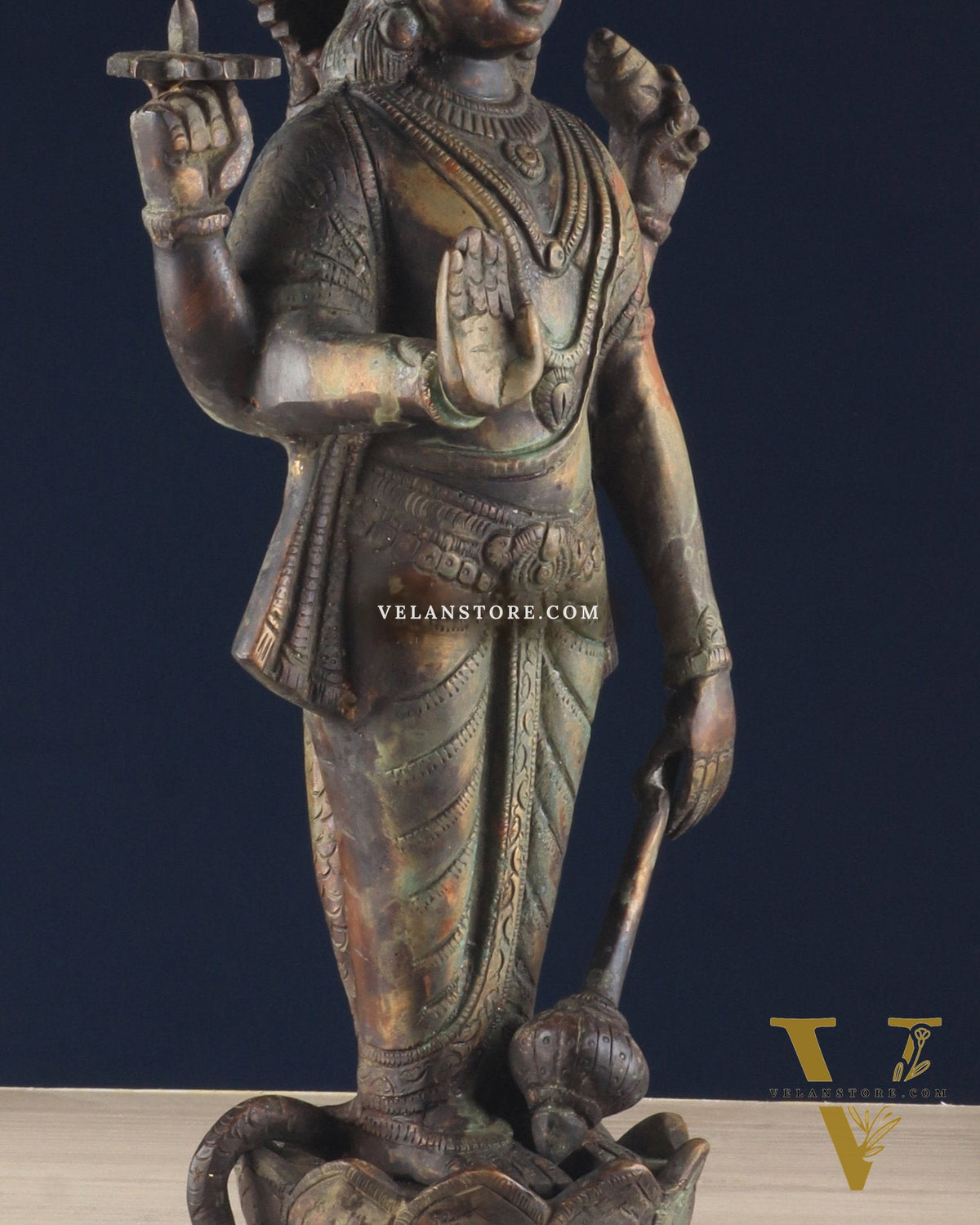 Vintage Brass Vishnu with sheshanaag standing statue 17 inch