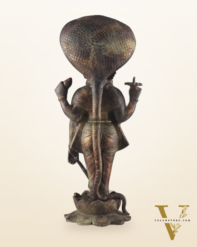 Vintage Brass Vishnu with sheshanaag standing statue 17 inch