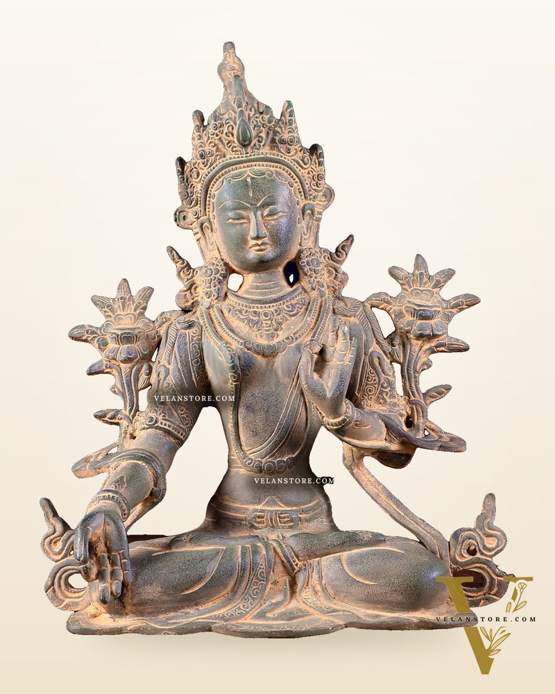 Vintage Brass White Tara Statue – Sandstone Finish 10 inch