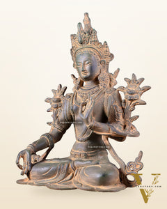 Vintage Brass White Tara Statue – Sandstone Finish 10 inch