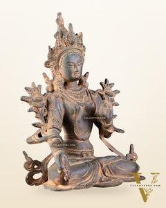 Vintage Brass White Tara Statue – Sandstone Finish 10 inch