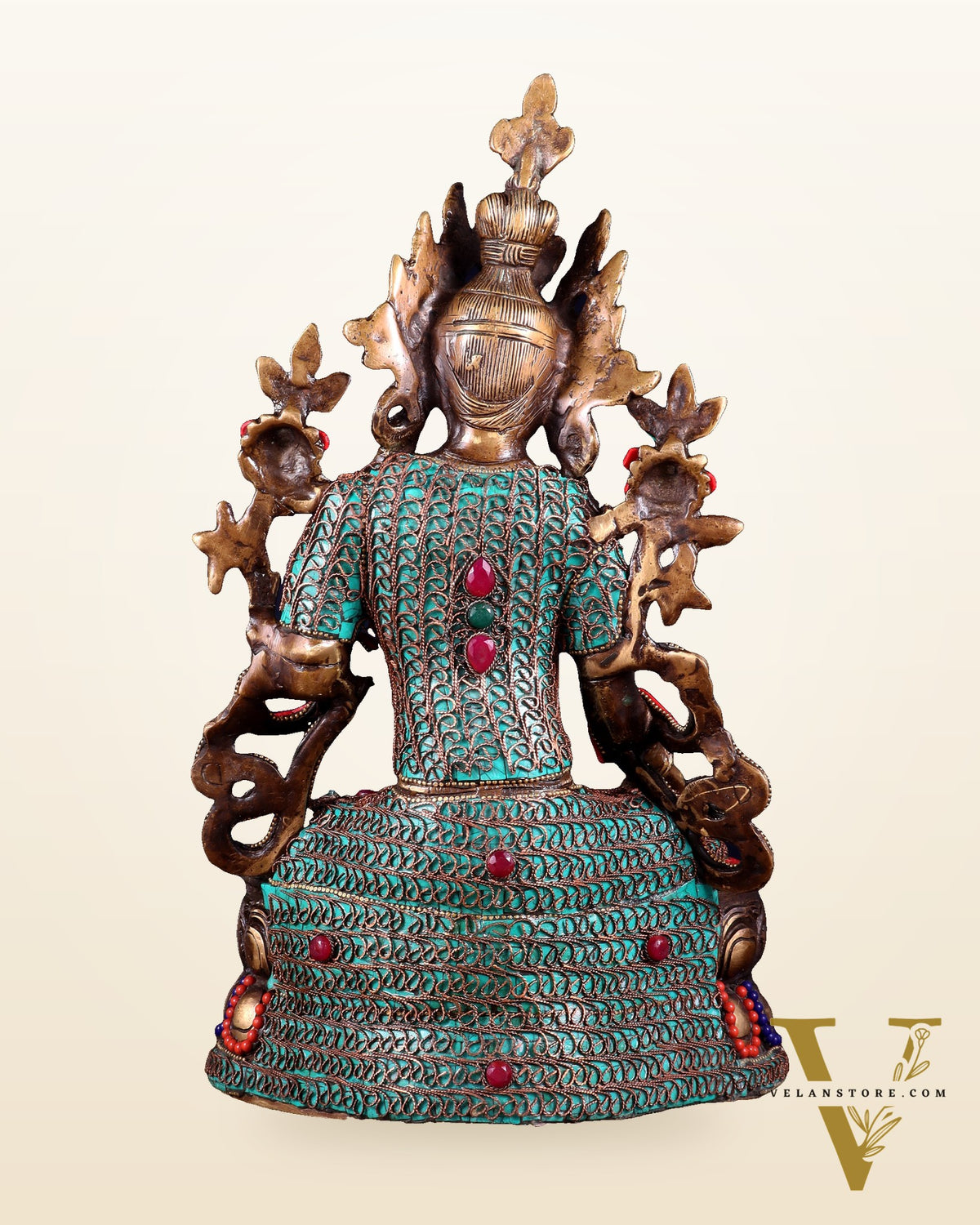Vintage Brass white Tara Statue with copper wire work meenakari| 14 inches Height