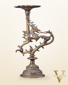 Vintage Brass Yali Candle Holder 9"