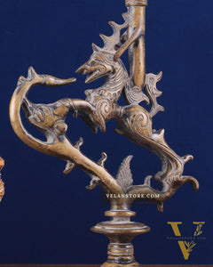 Vintage Brass Yali Candle Holder 9"