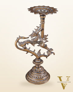 Vintage Brass Yali Candle Holder 9"