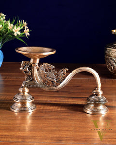 Vintage Brass Yali Design Aarti Diya with Handle