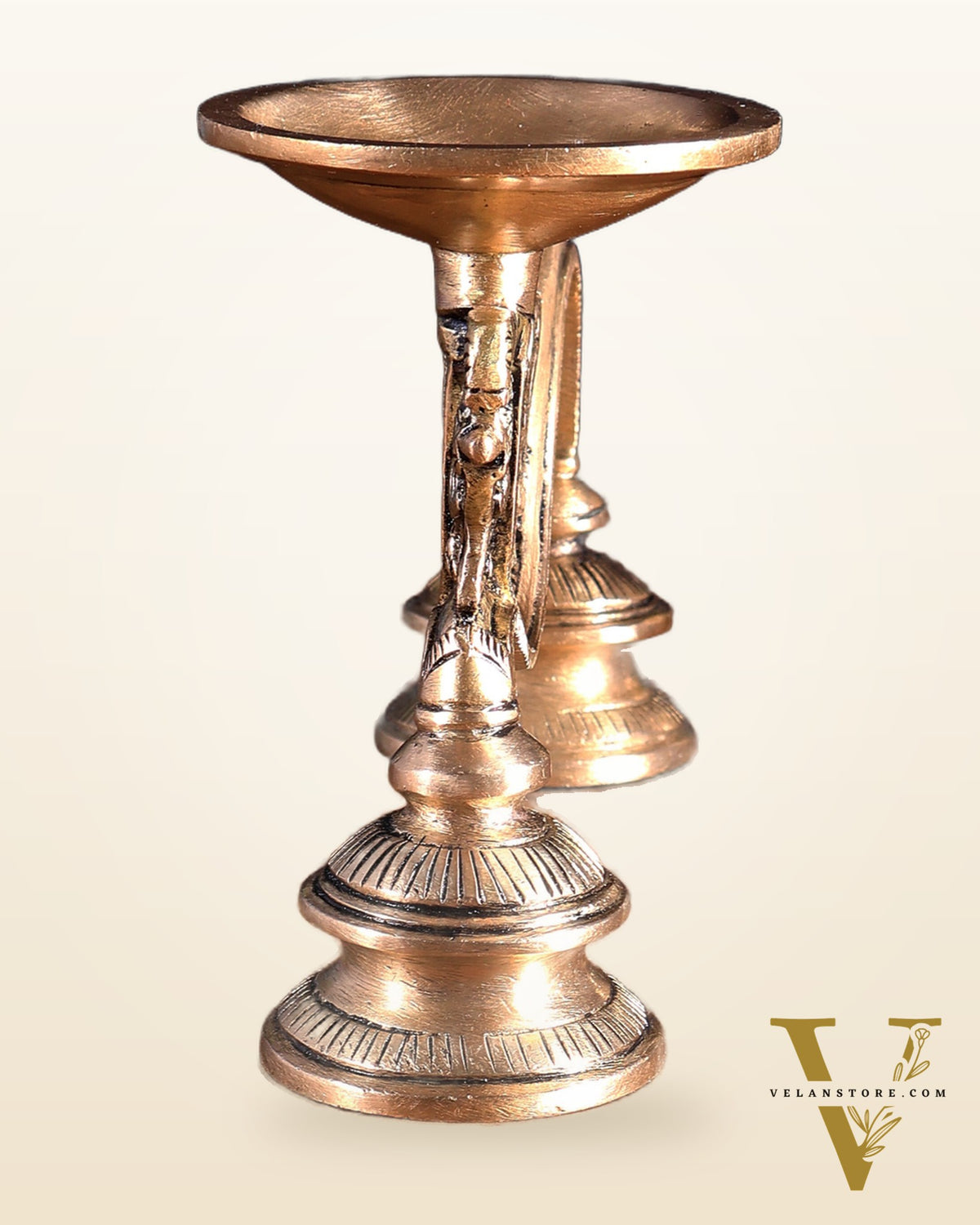 Vintage Brass Yali Design Aarti Diya with Handle