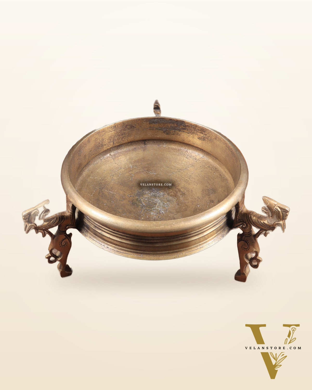Vintage Brass Yali Design Urli – Crafted from Antique Bowls 14"
