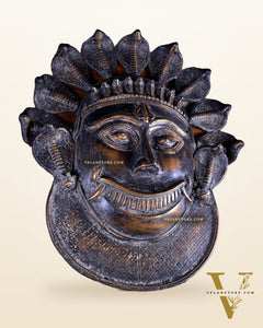 Vintage Bronze Kaal Bhairav Face Mask | Bhuta Wall Hanging 21 inch