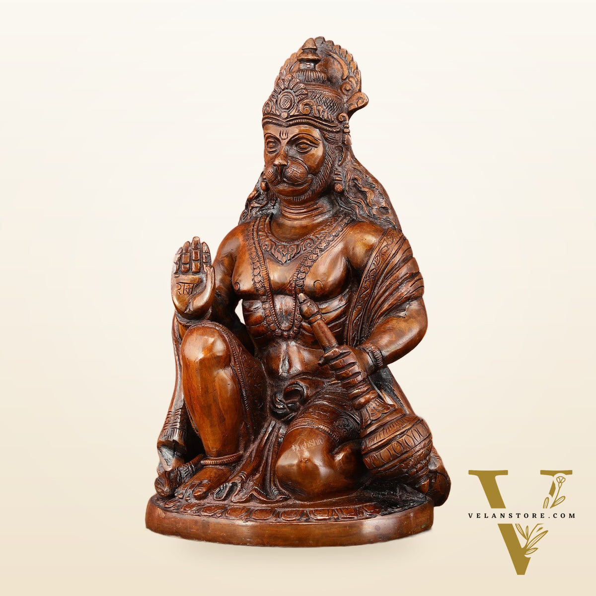 Vintage Brown Brass Hanuman Idol | 9 Inch