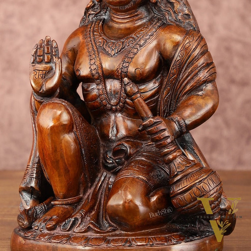 Vintage Brown Brass Hanuman Idol | 9 Inch